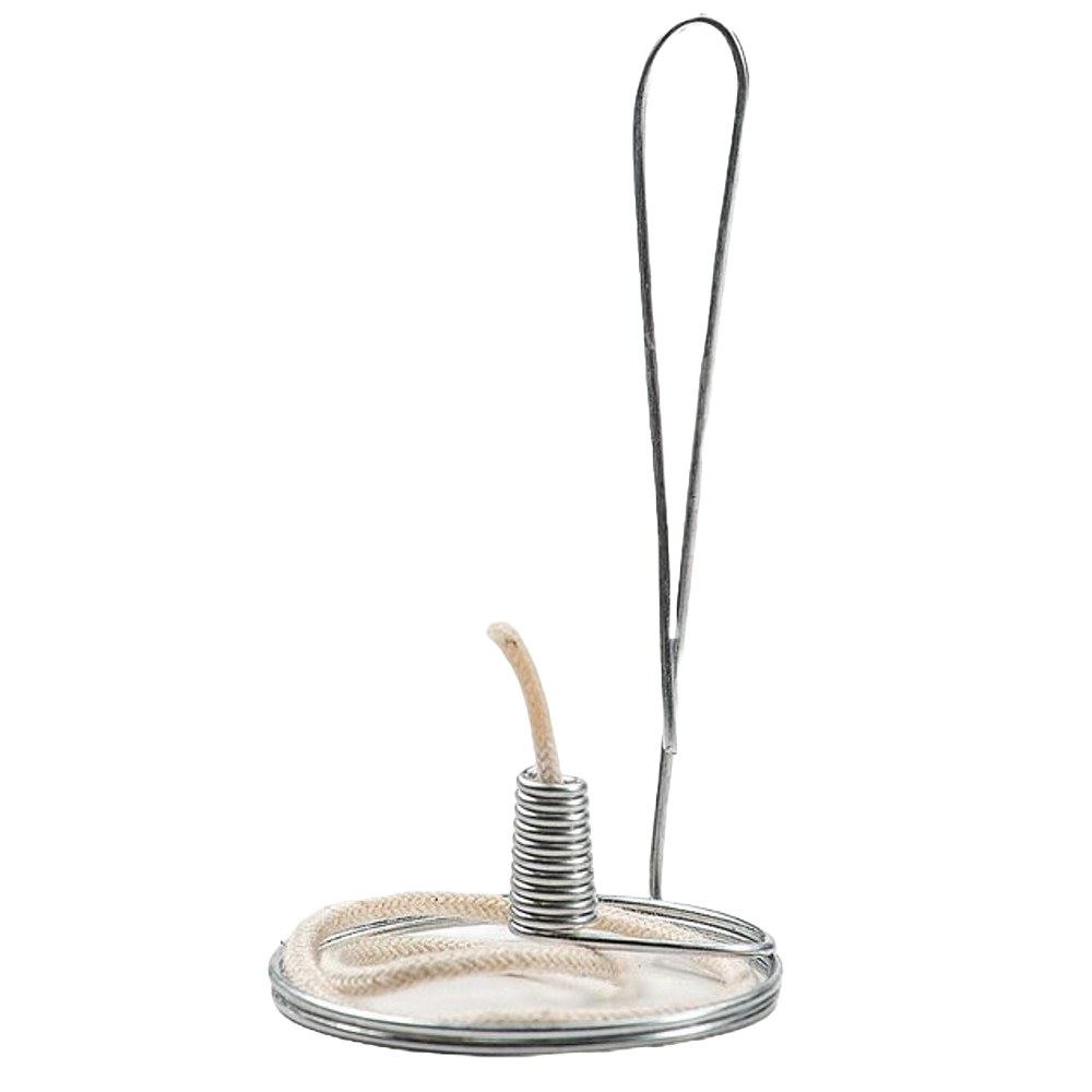 Handcrafted steel olive oil lamp element with braided cotton wick, designed for pint-sized jars, part of USA Made Lamps & Lighting, Olive Oil Lamps, and Wicks and Mantles collections.