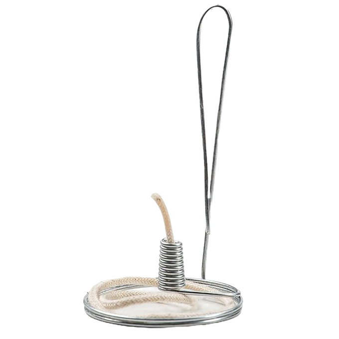 Handcrafted steel olive oil lamp element with braided cotton wick, designed for pint-sized jars, part of USA Made Lamps & Lighting, Olive Oil Lamps, and Wicks and Mantles collections.