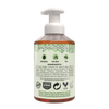Back view of natural foaming hand soap bottle highlighting moisturizing, pure honey ingredients, USA made label, and recycled packaging info for Health & Wellness and Soaps collections.