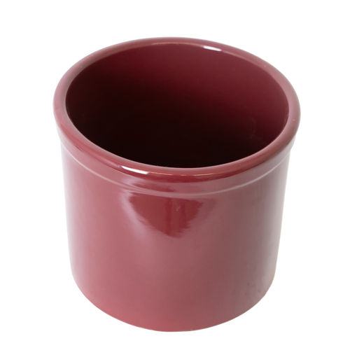 Handcrafted 2-gallon stoneware crock in deep red with a smooth, food-safe, lead-free glaze, ideal for fermenting, pickling, and kitchen use, part of Kitchen & Food and USA Made collections.