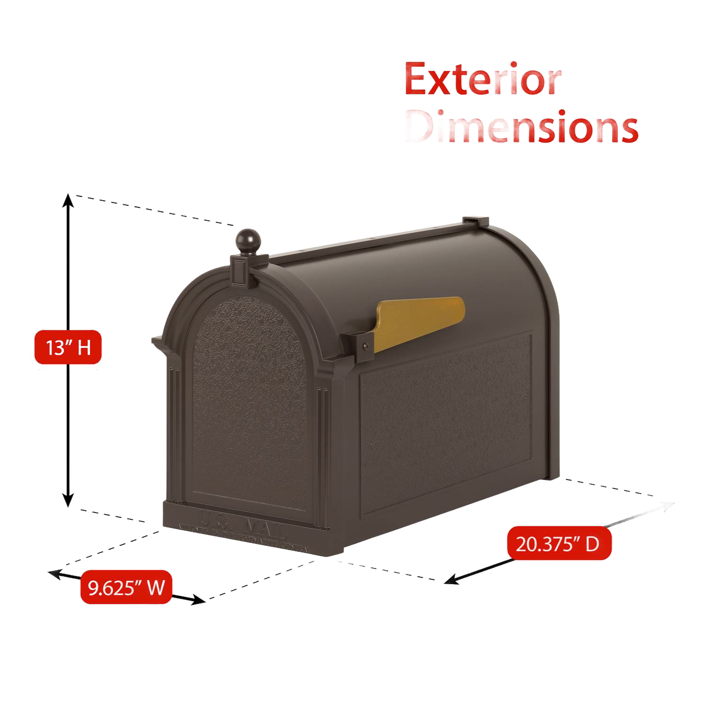 Handcrafted bronze and gold mailbox with a personalized address flag, designed to enhance curb appeal, made in USA, ideal for Home & Decor and Mailboxes and Address Signs collections.