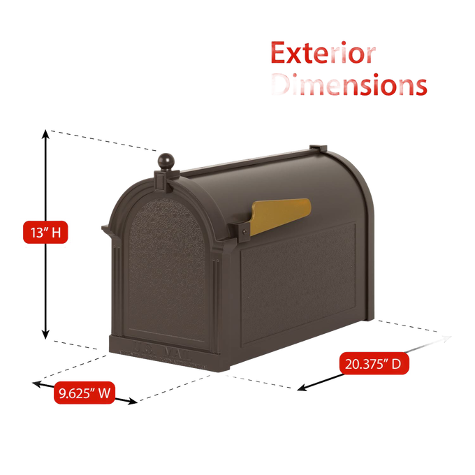 Handcrafted bronze and gold mailbox with a personalized address flag, designed to enhance curb appeal, made in USA, ideal for Home & Decor and Mailboxes and Address Signs collections.
