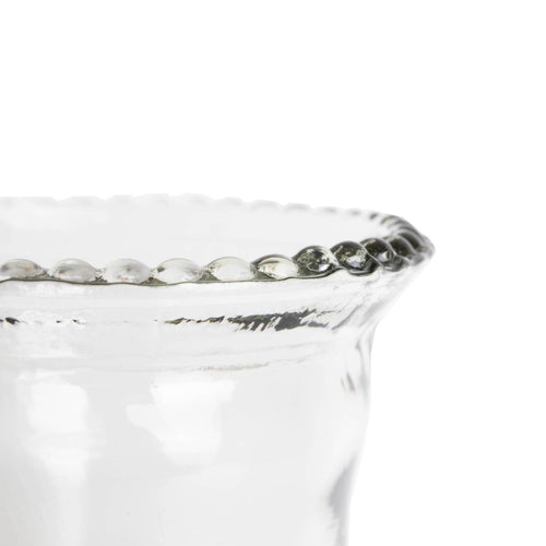 Close-up of the clear glass rim with rounded bead detailing on an economical non-electric lighting oil lamp, ideal for Farm, Garden & Tool and Emergency Supplies collections.