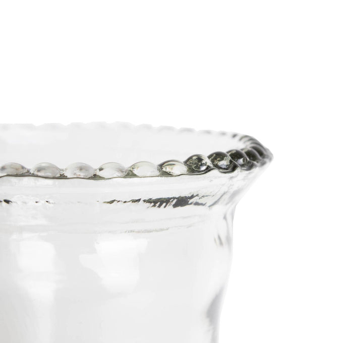 Close-up of the clear glass rim with rounded bead detailing on an economical non-electric lighting oil lamp, ideal for Farm, Garden & Tool and Emergency Supplies collections.