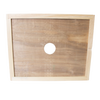 Handmade wooden hive inner cover with a centered circular notch for ventilation, crafted in the USA and Amish made, ideal for beekeeping and moisture control in farm and garden use.