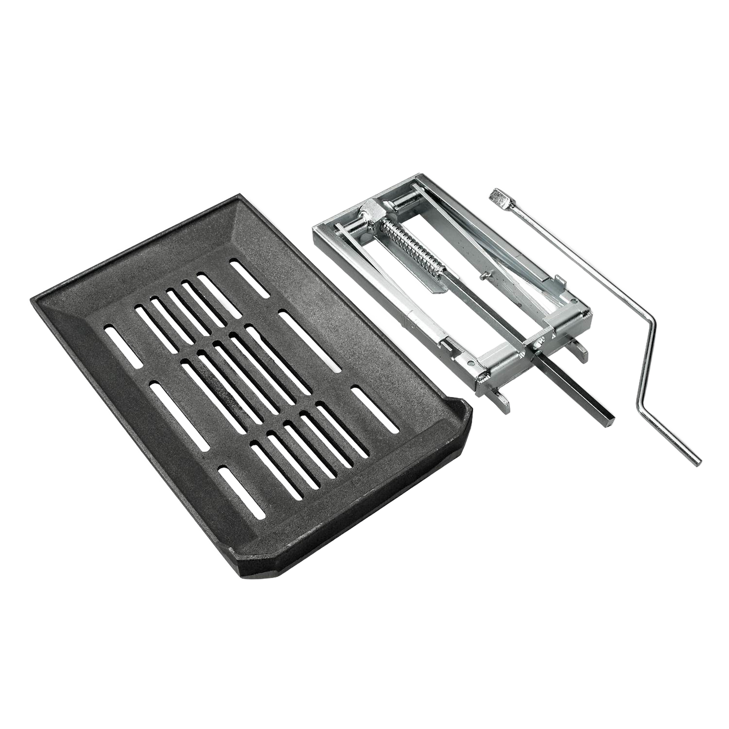 Metal grate and adjustable steel frame assembly designed to modify firebox height in cookstoves, featured in Stoves, Cookstoves, and Hearth Accessories collections.