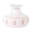 Handcrafted pink rose patterned glass oil lamp shade with scalloped edge and ribbed design, featured in Lamps & Lighting and Lamp Shades collections.