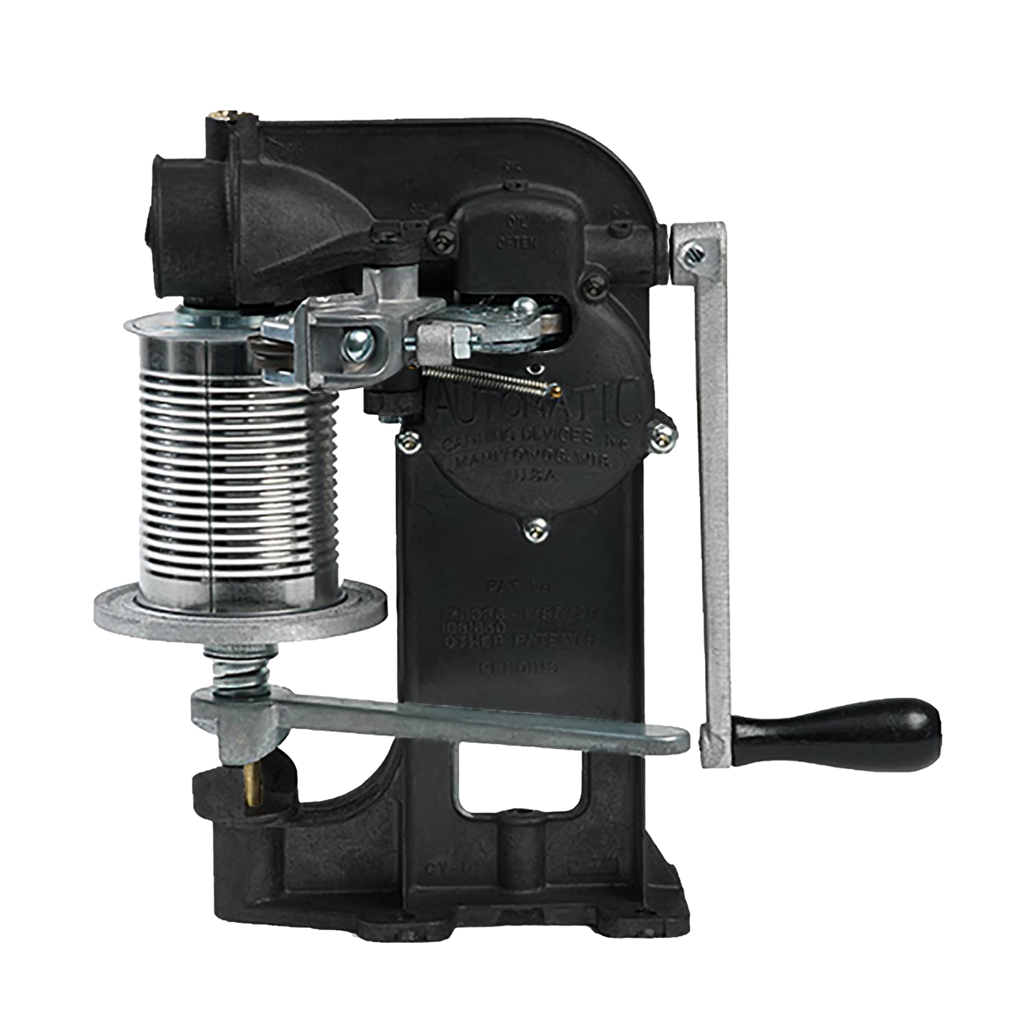 Manual hand-crank can sealer made of durable cast aluminum, designed to seal No. 2 cans quickly and efficiently, ideal for kitchen, food preservation, and canning use.