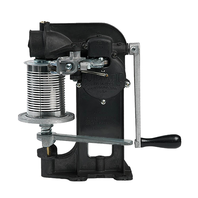 Manual hand-crank can sealer made of durable cast aluminum, designed to seal No. 2 cans quickly and efficiently, ideal for kitchen, food preservation, and canning use.