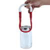 Hand lifting a clear glass canning jar with a metal lid using a red and white jar lifter tool, designed for safe handling during food preservation, ideal for Kitchen & Food and Canning collections.