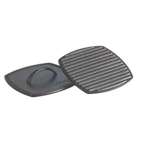 Handcrafted cast iron panini press with a ridged grilling surface and sturdy handle, made in USA, perfect for Kitchen & Food, Cookware, Cast Iron, and Best Sellers collections.