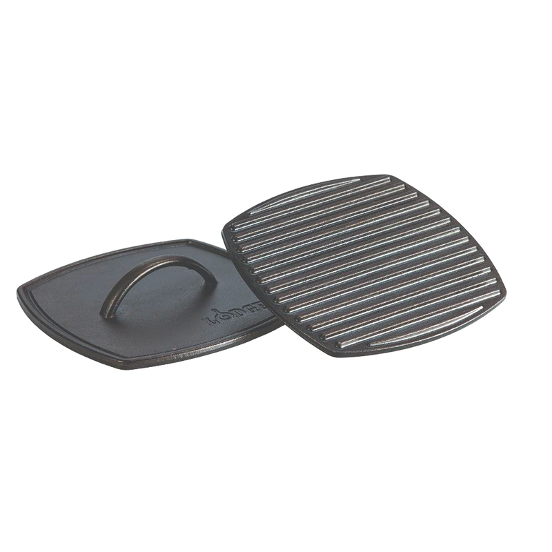 Handcrafted cast iron panini press with a ridged grilling surface and sturdy handle, made in USA, perfect for Kitchen & Food, Cookware, Cast Iron, and Best Sellers collections.