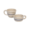 Set of handcrafted stoneware chili bowls in natural color featuring double blue stripes and handles, made in USA, ideal for Kitchen & Food, Dinnerware, USA Made, Best Sellers, and Promo Eligible collections.