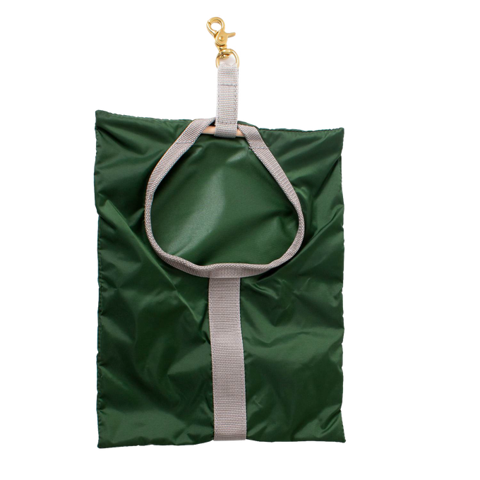 Dark green Amish Clothespin Bag with sturdy beige strap and brass clip, handcrafted and made in USA, ideal for laundry and clothesline accessories in Home & Decor collections.