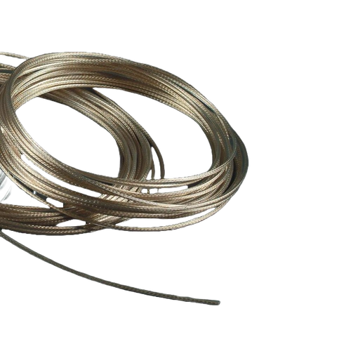 Coiled 12-strand brass-plated clothesline cable with flexible, durable wire wrapped in protective vinyl, ideal for Home & Decor, Laundry Supplies, and Drying Accessories collections.