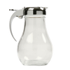 Clear heavy-duty glass syrup dispenser with polished metal lid and thumb lever, designed for easy pouring, ideal for Kitchen Gadgets and Storage and Serving collections.
