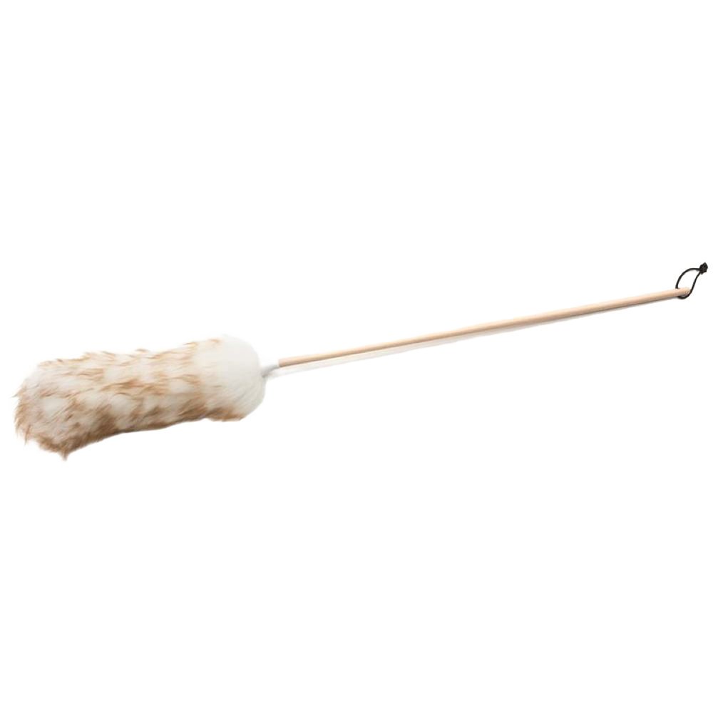 Handcrafted lamb’s wool duster with soft natural fibers on a smooth wooden handle, designed for gentle dusting in Home & Decor and Household Cleaning collections, made in USA.