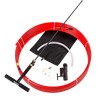 Emergency hand pump system with bright red flexible tubing, T-handle, black fittings, and accessories, designed for easy installation in deep wells, ideal for farm, garden, and emergency use.