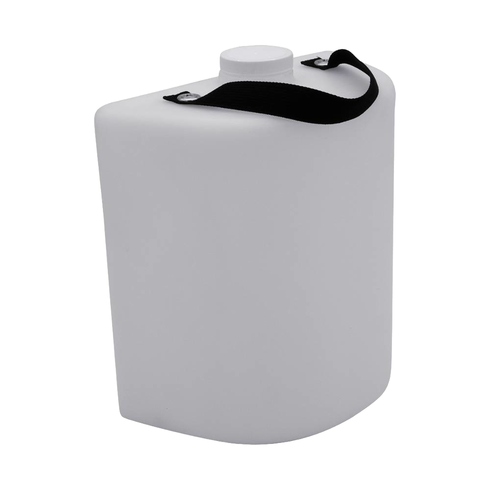 White plastic liquid waste container with a wide screw-top lid and black carrying strap, designed for use with composting toilets, featured in appliances and best sellers collections.