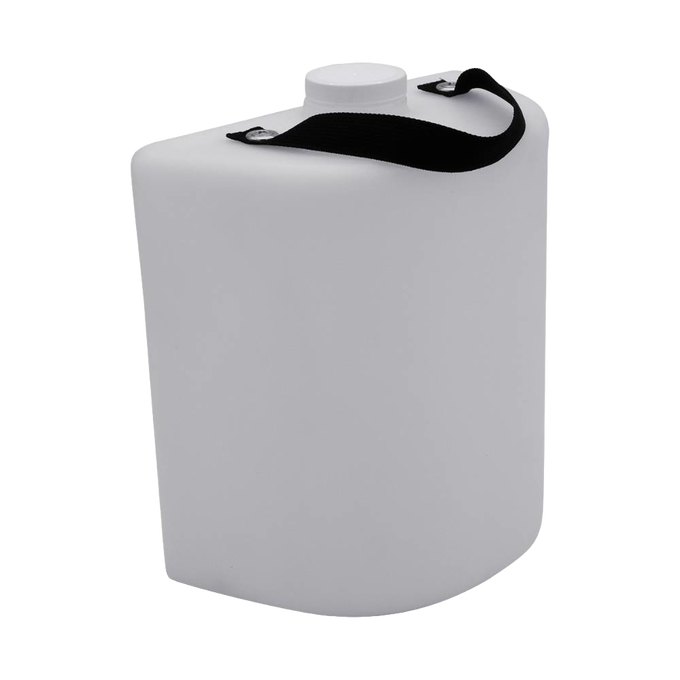 White plastic liquid waste container with a wide screw-top lid and black carrying strap, designed for use with composting toilets, featured in appliances and best sellers collections.