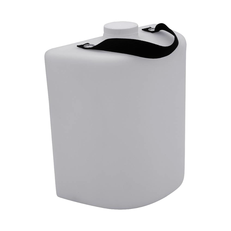 White plastic liquid waste container with a wide screw-top lid and black carrying strap, designed for use with composting toilets, featured in appliances and best sellers collections.
