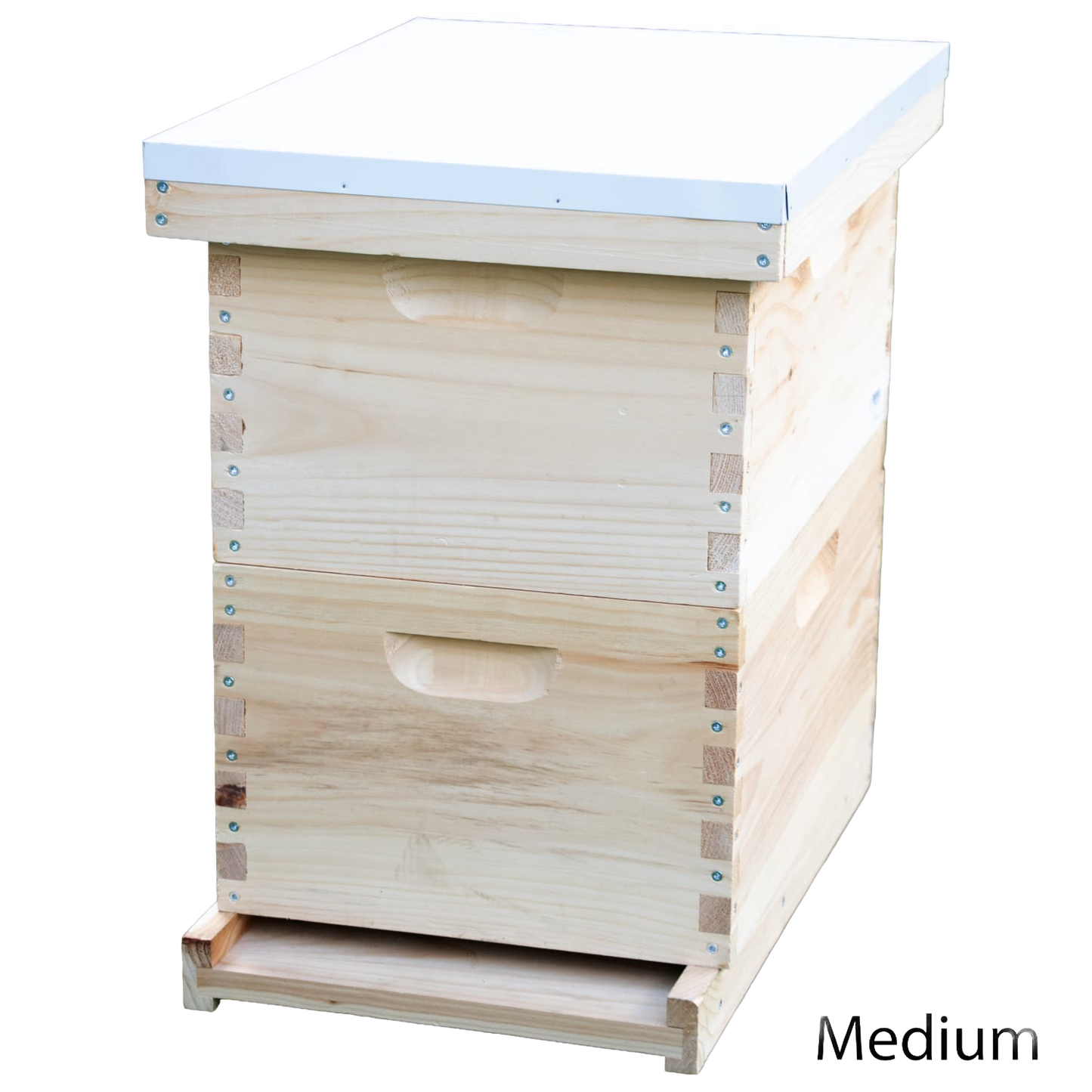 Natural wood 8-frame beehive box with white cover, showcasing handcrafted Amish construction for Farm, Garden & Tool, Beekeeping Supplies, 8-Frame Hives and Components collections.