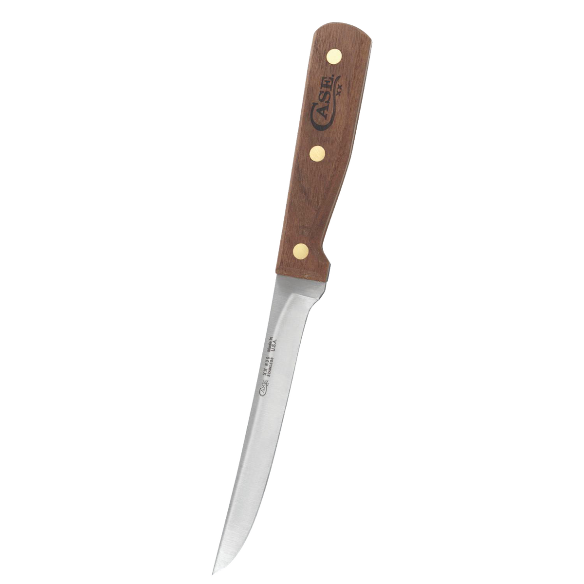 Handcrafted boning knife with smooth wooden handle and sharp curved stainless steel blade, ideal for precise meat and poultry preparation, featured in Kitchen & Food and USA Made collections.