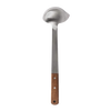 Large stainless steel soup ladle with a polished scoop and wooden handle, handcrafted for efficient serving in camping and kitchen settings, part of Farm, Garden & Tool collection.