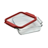 Clear glass bakeware dish paired with a durable red plastic storage lid, designed for seamless baking, storing, and transporting, perfect for Kitchen & Food, Storage and Serving, USA Made, and Best Sellers collections.