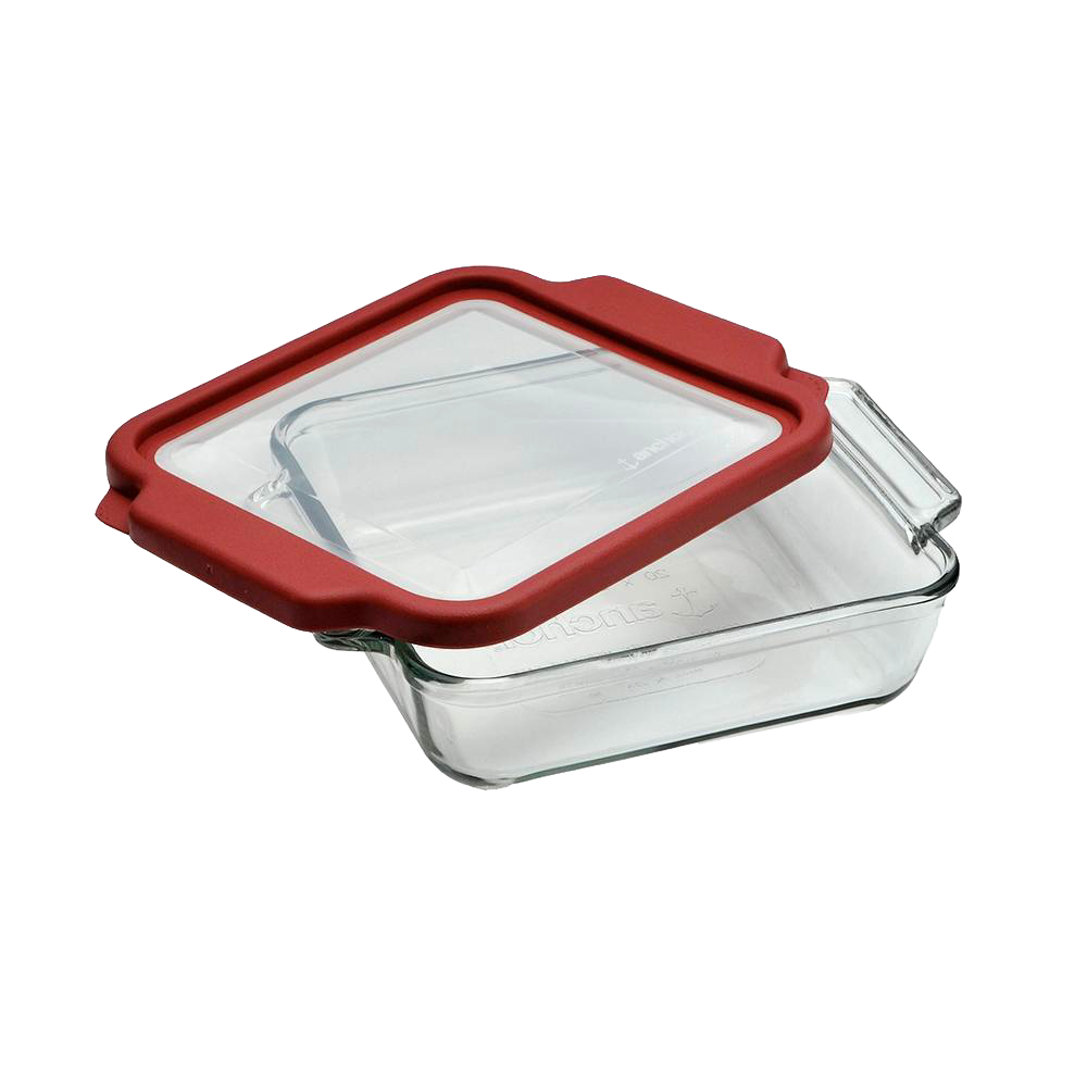 Clear glass bakeware dish paired with a durable red plastic storage lid, designed for seamless baking, storing, and transporting, perfect for Kitchen & Food, Storage and Serving, USA Made, and Best Sellers collections.