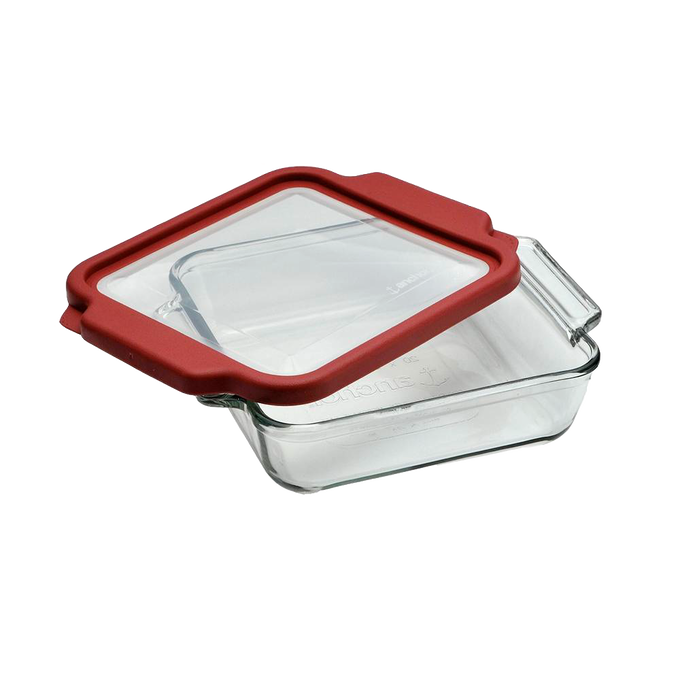 Clear glass bakeware dish paired with a durable red plastic storage lid, designed for seamless baking, storing, and transporting, perfect for Kitchen & Food, Storage and Serving, USA Made, and Best Sellers collections.