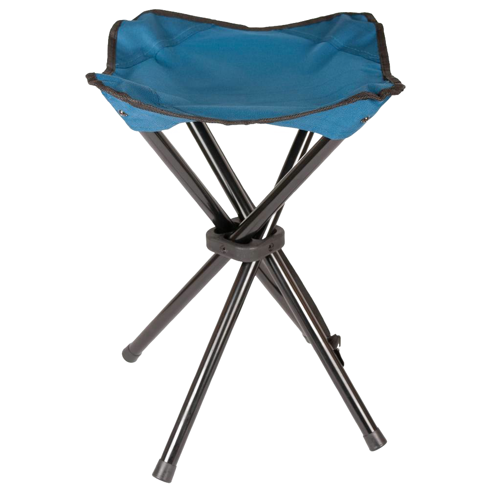 Portable three-legged folding camping stool with durable blue fabric seat and sturdy metal legs, lightweight for easy transport, ideal for Farm, Garden & Tool, Camping, and Best Sellers collections.