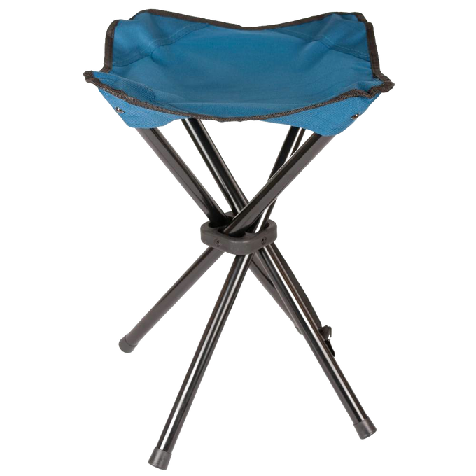 Portable three-legged folding camping stool with durable blue fabric seat and sturdy metal legs, lightweight for easy transport, ideal for Farm, Garden & Tool, Camping, and Best Sellers collections.