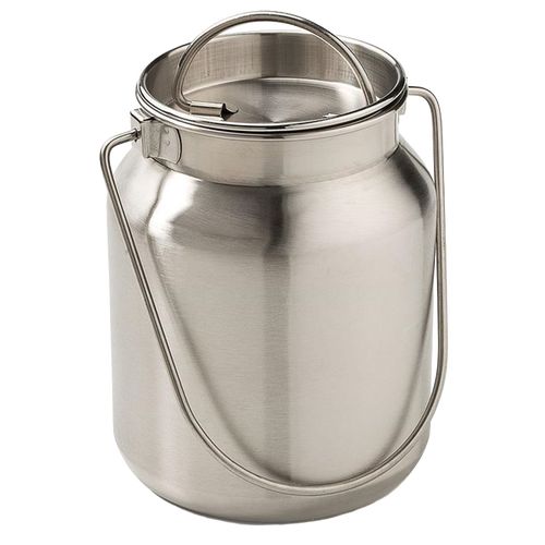 Brushed stainless steel milk can with welded bail tabs and a secure lid, holding up to 1 gallon, perfect as farmhouse decor or functional storage in Home & Decor and Farm collections.