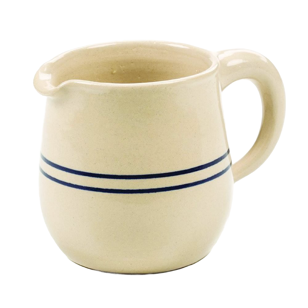 Handcrafted blue stripe stoneware creamer pitcher with a smooth finish and sturdy handle, made in the USA, perfect for Kitchen & Food, Storage and Serving, and Best Sellers collections.