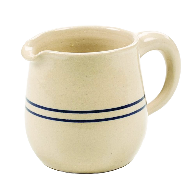 Handcrafted blue stripe stoneware creamer pitcher with a smooth finish and sturdy handle, made in the USA, perfect for Kitchen & Food, Storage and Serving, and Best Sellers collections.