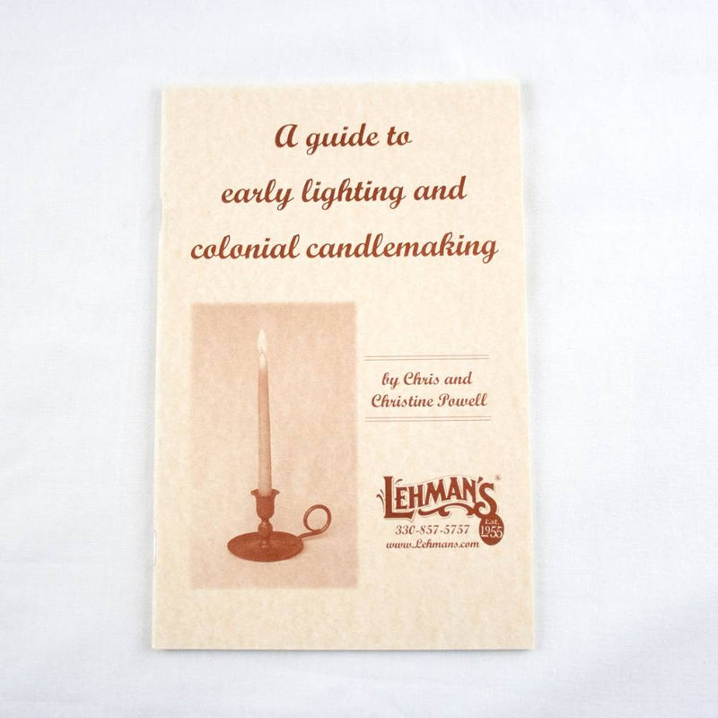 Softcover guidebook titled "A guide to early lighting and colonial candlemaking" featuring vintage candleholder illustration, part of Lamps & Lighting and Candlemaking Supplies collections.