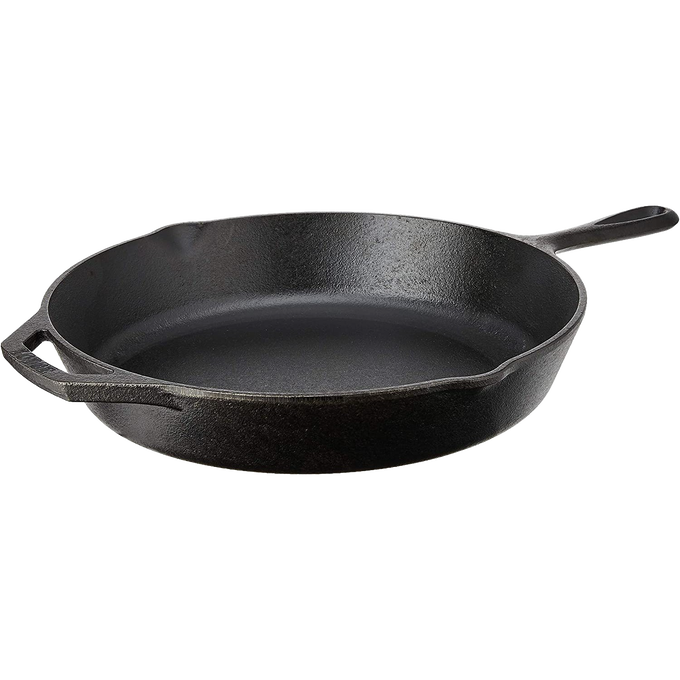 Seasoned cast iron skillet with dual handles, crafted for even heat distribution and lasting durability, ideal for Kitchen & Food, Cookware, Cast Iron, USA Made, Best Sellers collections.
