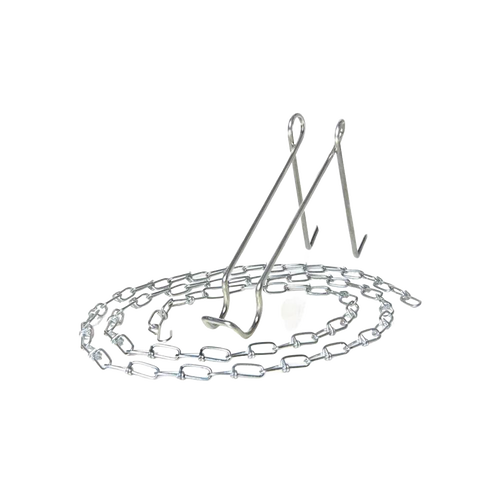 Metal chain and sturdy hooked hanger designed for suspending lamps from trees or posts, ideal for camping, emergency supplies, and outdoor lighting needs.