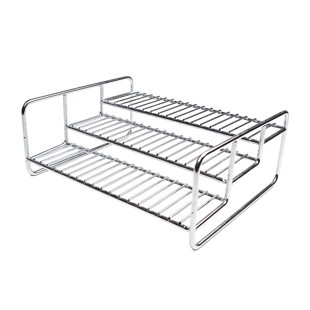 Chrome steel wire 3-tier rack ideal for organizing cans, spice bottles, and small items, versatile for kitchen, bathroom, or office use, featured in Kitchen & Food and Storage collections.