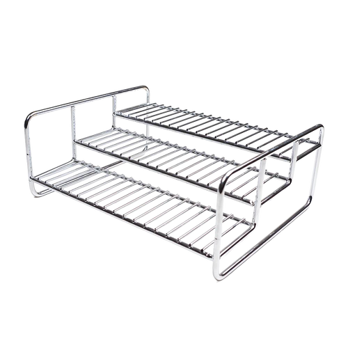 Chrome steel wire 3-tier rack ideal for organizing cans, spice bottles, and small items, versatile for kitchen, bathroom, or office use, featured in Kitchen & Food and Storage collections.