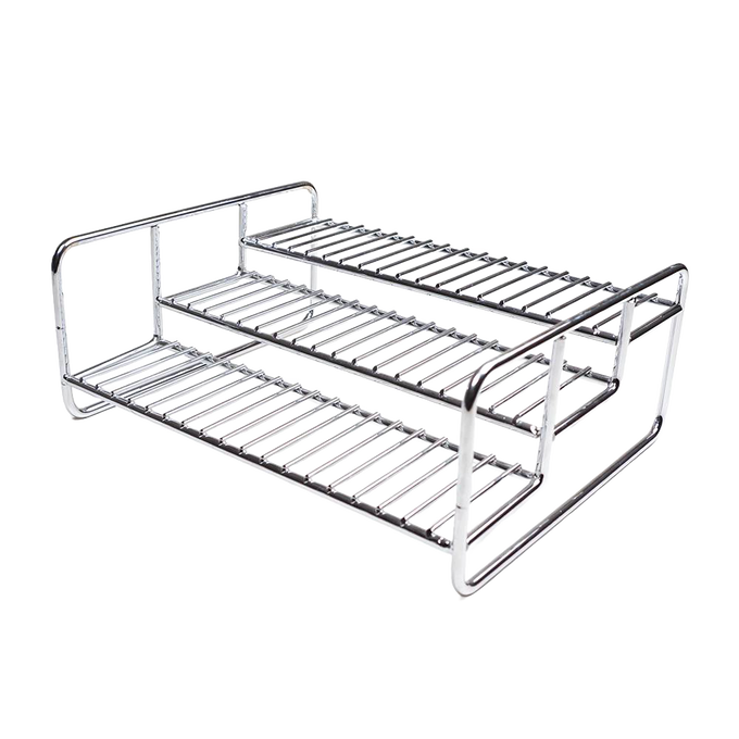 Chrome steel wire 3-tier rack ideal for organizing cans, spice bottles, and small items, versatile for kitchen, bathroom, or office use, featured in Kitchen & Food and Storage collections.