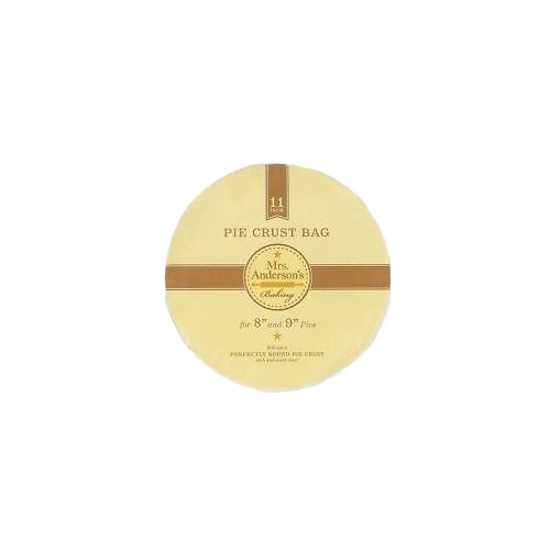 Round clear plastic pie crust bag with beige and brown label reading "Mrs. Anderson's Baking," designed for 8 to 9-inch crusts, ideal for Kitchen & Food, Cookware, and Baking Supplies collections.