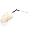 Angled duster with natural white lamb's wool head and telescoping white handle, ideal for reaching high surfaces, featured in Home & Decor and Household Cleaning collections.