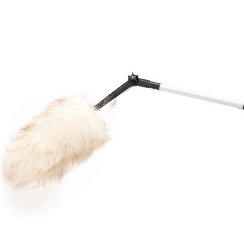 Angled duster with natural white lamb's wool head and telescoping white handle, ideal for reaching high surfaces, featured in Home & Decor and Household Cleaning collections.