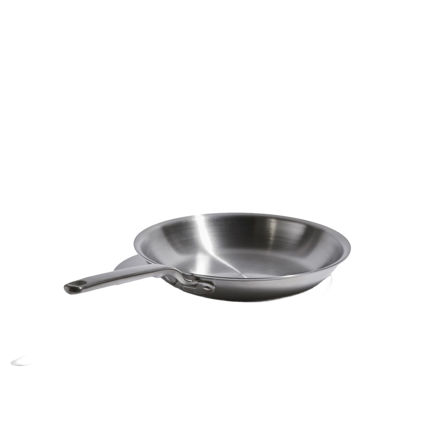 Handcrafted fully clad stainless steel fry pan with riveted handle, designed for even heating and durability, featured in Kitchen & Food, Cookware, Pots and Pans, Best Sellers, and Promo Eligible collections.