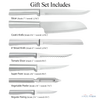 Handcrafted 7-piece knife set with silver handles including slicer, cook’s, bread, tomato, super parer, vegetable peeler, and regular paring knives, made in USA, ideal for kitchen food prep and featured in Farm, Garden & Tool and Knives & Axes collections.
