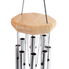 Handcrafted wind chime with an octagon-shaped wooden top and silver metal tubes, designed for soothing outdoor sounds in Farm, Garden & Tool, Garden Accessories, and Best Sellers collections.