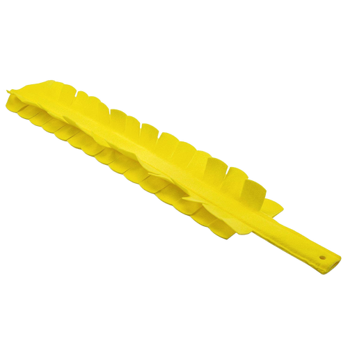 Bright yellow flexible duster with non-woven polyester cover and polypropylene body, designed to reach tight spaces like under appliances, part of Home & Decor and Household Cleaning collections.