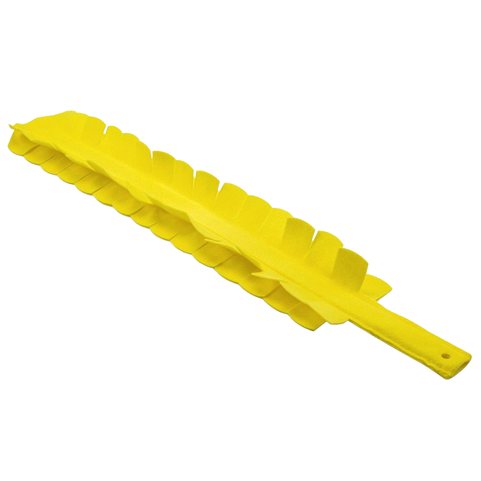 Bright yellow flexible duster with non-woven polyester cover and polypropylene body, designed to reach tight spaces like under appliances, part of Home & Decor and Household Cleaning collections.
